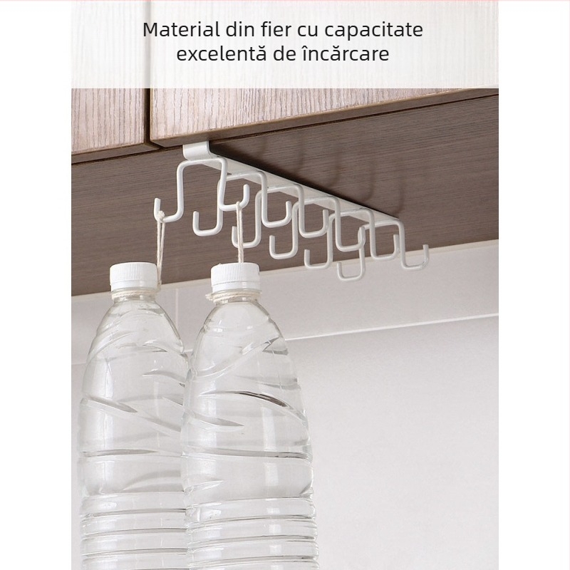 [] Cârlig creativ cu două rânduri, suport pentru pahare, bucătărie, dulap suspendat neperforat, suport pentru spatulă, raft din fier pentru dulap