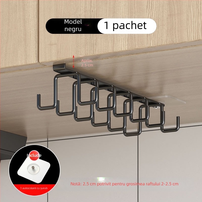 [] Cârlig creativ cu două rânduri, suport pentru pahare, bucătărie, dulap suspendat neperforat, suport pentru spatulă, raft din fier pentru dulap