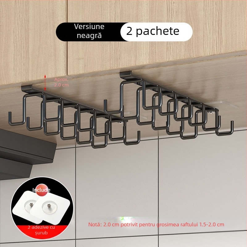 [] Cârlig creativ cu două rânduri, suport pentru pahare, bucătărie, dulap suspendat neperforat, suport pentru spatulă, raft din fier pentru dulap