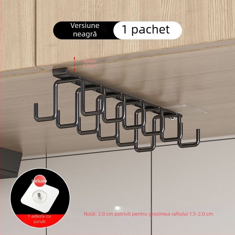 [] Cârlig creativ cu două rânduri, suport pentru pahare, bucătărie, dulap suspendat neperforat, suport pentru spatulă, raft din fier pentru dulap