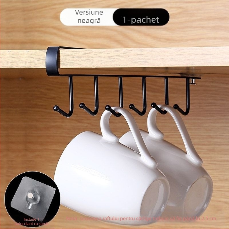 [] Cârlig creativ cu două rânduri, suport pentru pahare, bucătărie, dulap suspendat neperforat, suport pentru spatulă, raft din fier pentru dulap