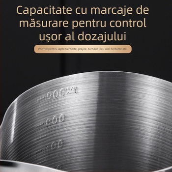 Oală mică de lapte la scară 304 cu mâner din lemn, oală mică, grad alimentar, oală de ulei de mare capacitate, adâncire, oală specială de scurgere a uleiului pentru lapte