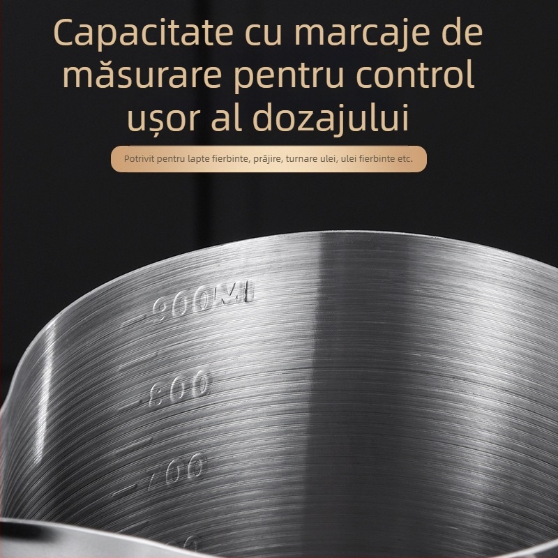 Oală mică de lapte la scară 304 cu mâner din lemn, oală mică, grad alimentar, oală de ulei de mare capacitate, adâncire, oală specială de scurgere a uleiului pentru lapte