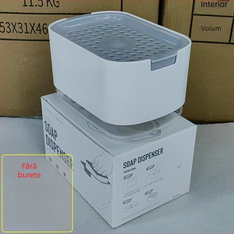 Blat de bucătărie cu presare manuală, cutie de săpun din oțel inoxidabil, suport pentru cârpe, dozator de detergent, suport de finisare pentru birou