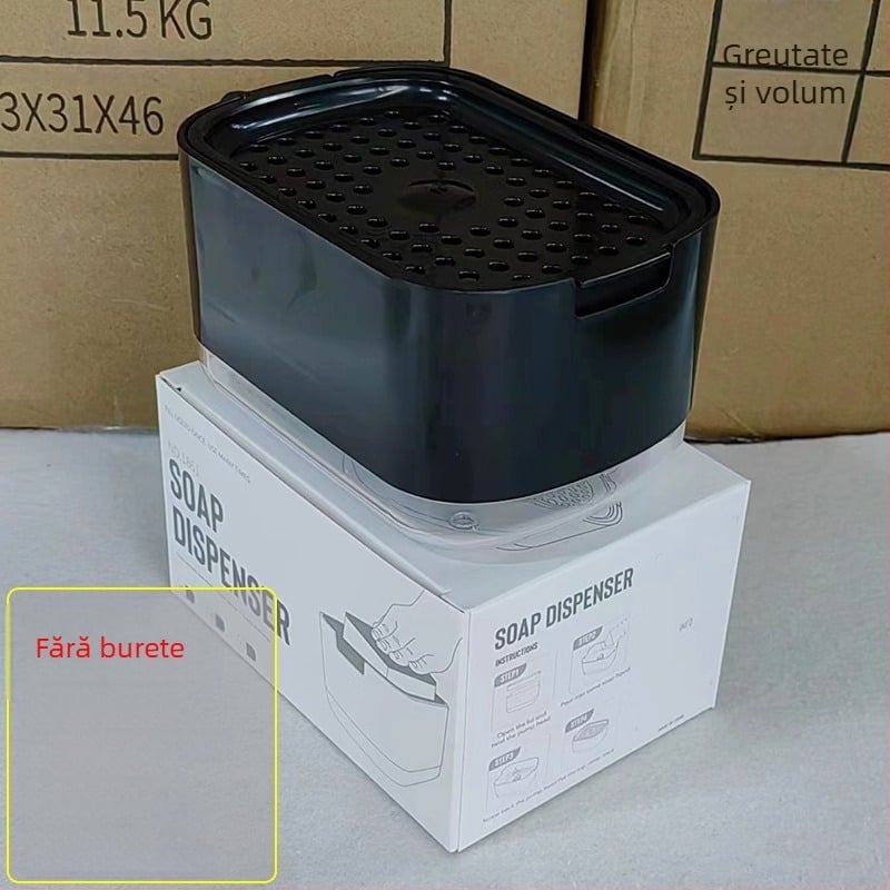 Blat de bucătărie cu presare manuală, cutie de săpun din oțel inoxidabil, suport pentru cârpe, dozator de detergent, suport de finisare pentru birou