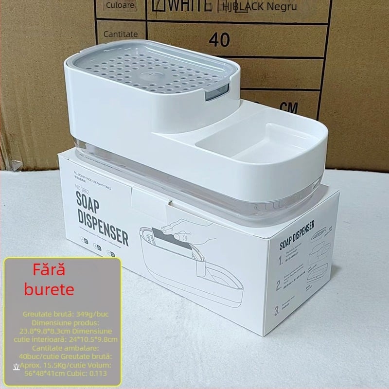 Blat de bucătărie cu presare manuală, cutie de săpun din oțel inoxidabil, suport pentru cârpe, dozator de detergent, suport de finisare pentru birou