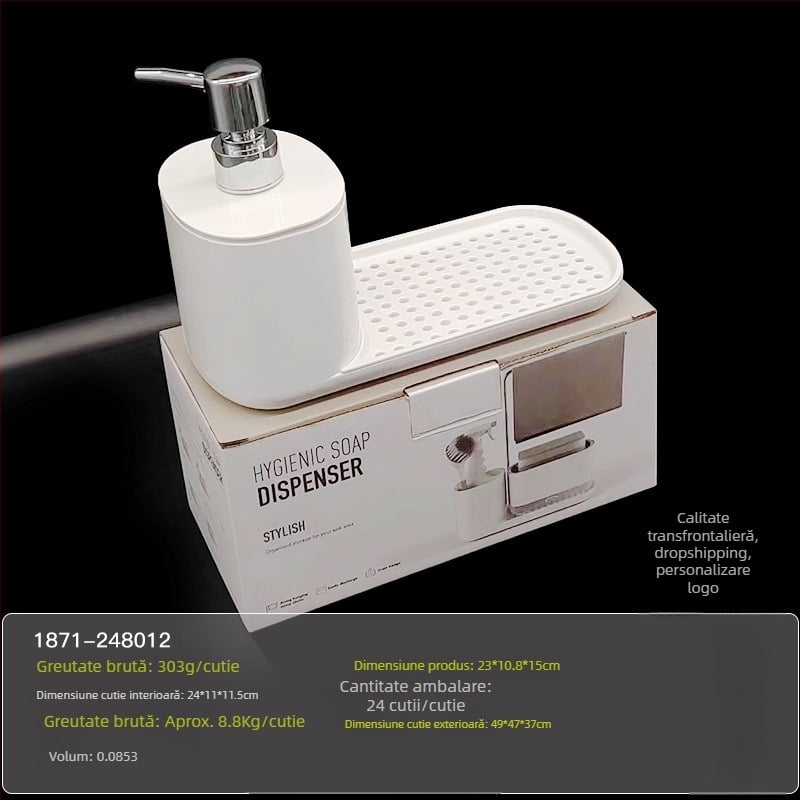Blat de bucătărie cu presare manuală, cutie de săpun din oțel inoxidabil, suport pentru cârpe, dozator de detergent, suport de finisare pentru birou