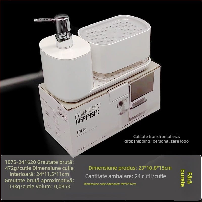 Blat de bucătărie cu presare manuală, cutie de săpun din oțel inoxidabil, suport pentru cârpe, dozator de detergent, suport de finisare pentru birou