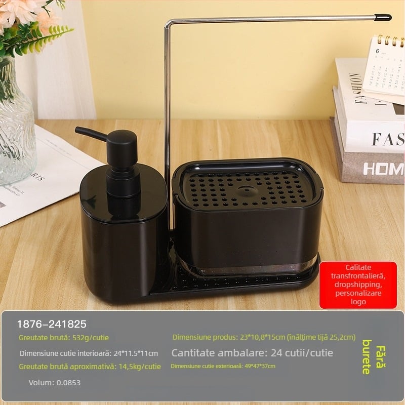 Blat de bucătărie cu presare manuală, cutie de săpun din oțel inoxidabil, suport pentru cârpe, dozator de detergent, suport de finisare pentru birou