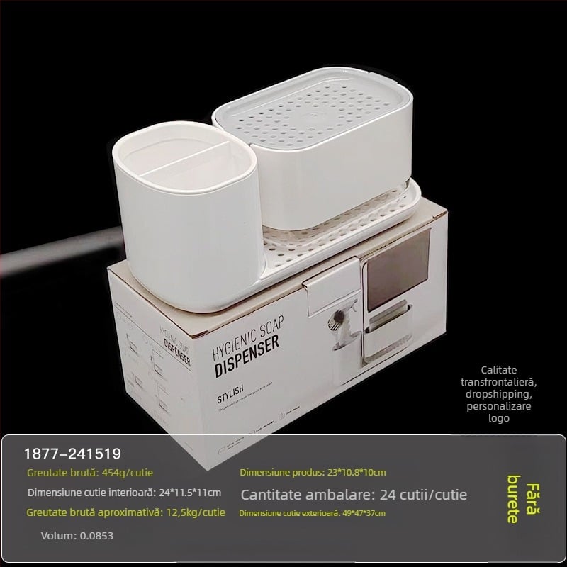 Blat de bucătărie cu presare manuală, cutie de săpun din oțel inoxidabil, suport pentru cârpe, dozator de detergent, suport de finisare pentru birou