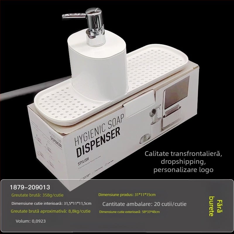 Blat de bucătărie cu presare manuală, cutie de săpun din oțel inoxidabil, suport pentru cârpe, dozator de detergent, suport de finisare pentru birou