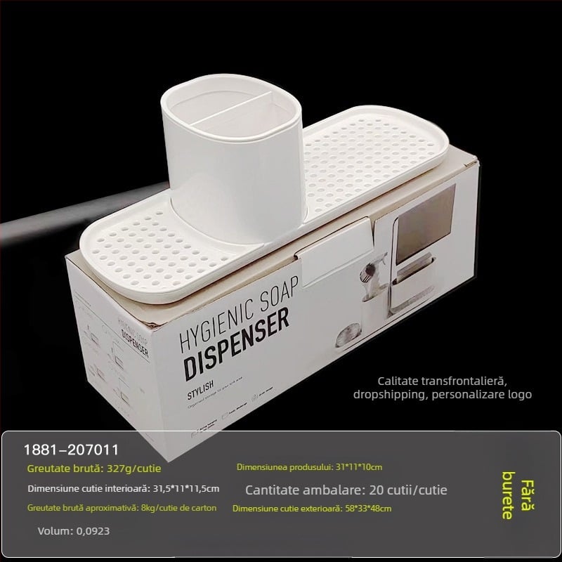 Blat de bucătărie cu presare manuală, cutie de săpun din oțel inoxidabil, suport pentru cârpe, dozator de detergent, suport de finisare pentru birou