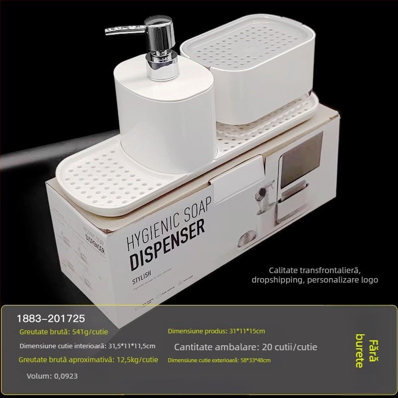 Blat de bucătărie cu presare manuală, cutie de săpun din oțel inoxidabil, suport pentru cârpe, dozator de detergent, suport de finisare pentru birou