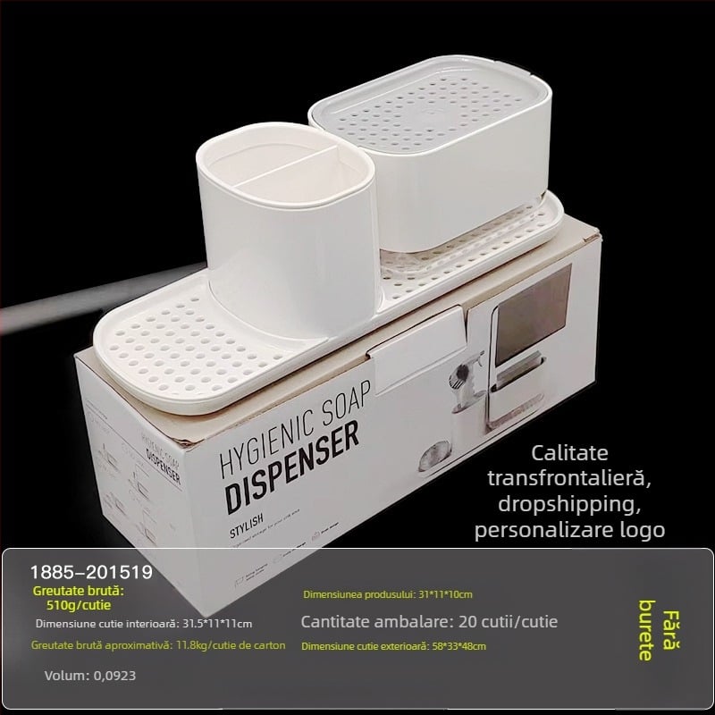 Blat de bucătărie cu presare manuală, cutie de săpun din oțel inoxidabil, suport pentru cârpe, dozator de detergent, suport de finisare pentru birou