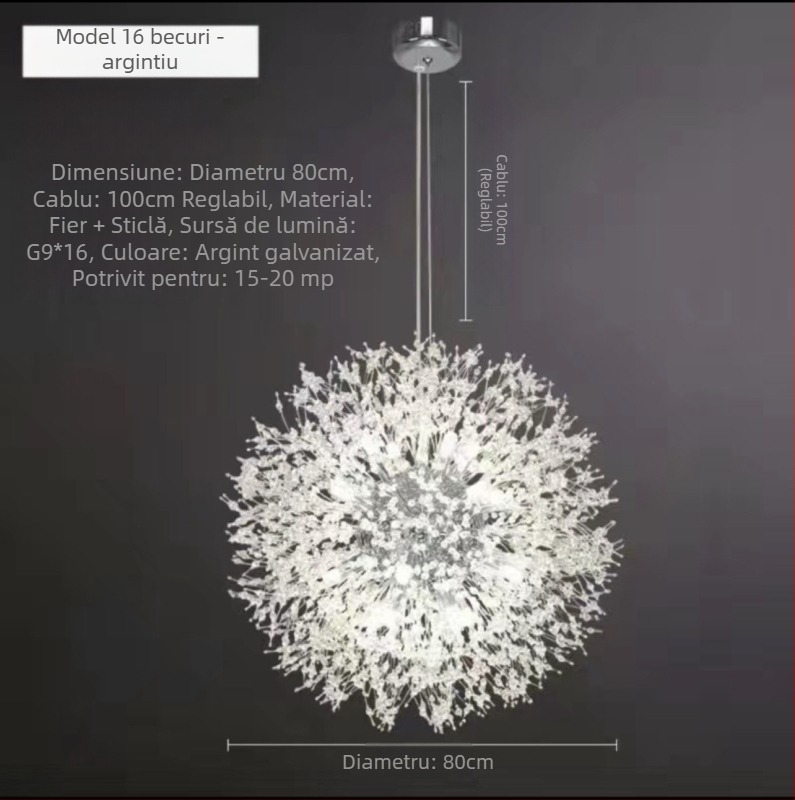 Candelabru de lux pentru living, lampă de dormitor, lampă de cristal, licurici scandinav modern și simplu, lămpi populare pentru restaurant, păpădie