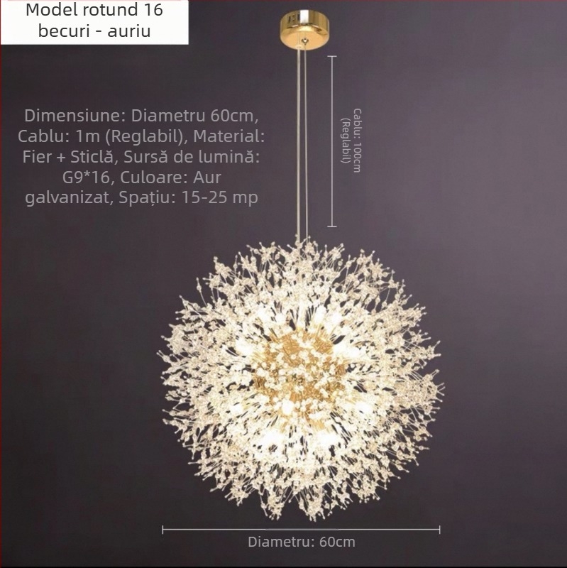 Candelabru de lux pentru living, lampă de dormitor, lampă de cristal, licurici scandinav modern și simplu, lămpi populare pentru restaurant, păpădie