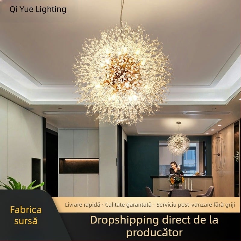 Candelabru de lux pentru living, lampă de dormitor, lampă de cristal, licurici scandinav modern și simplu, lămpi populare pentru restaurant, păpădie