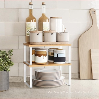 În stoc, suport de bucătărie din fier forjat, suport pentru depozitarea bolurilor de condimente, producători de suporturi de depozitare din lemn, stivuibile cu două straturi