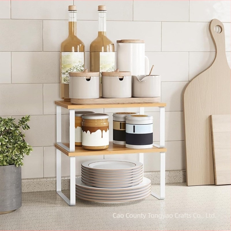 În stoc, suport de bucătărie din fier forjat, suport pentru depozitarea bolurilor de condimente, producători de suporturi de depozitare din lemn, stivuibile cu două straturi