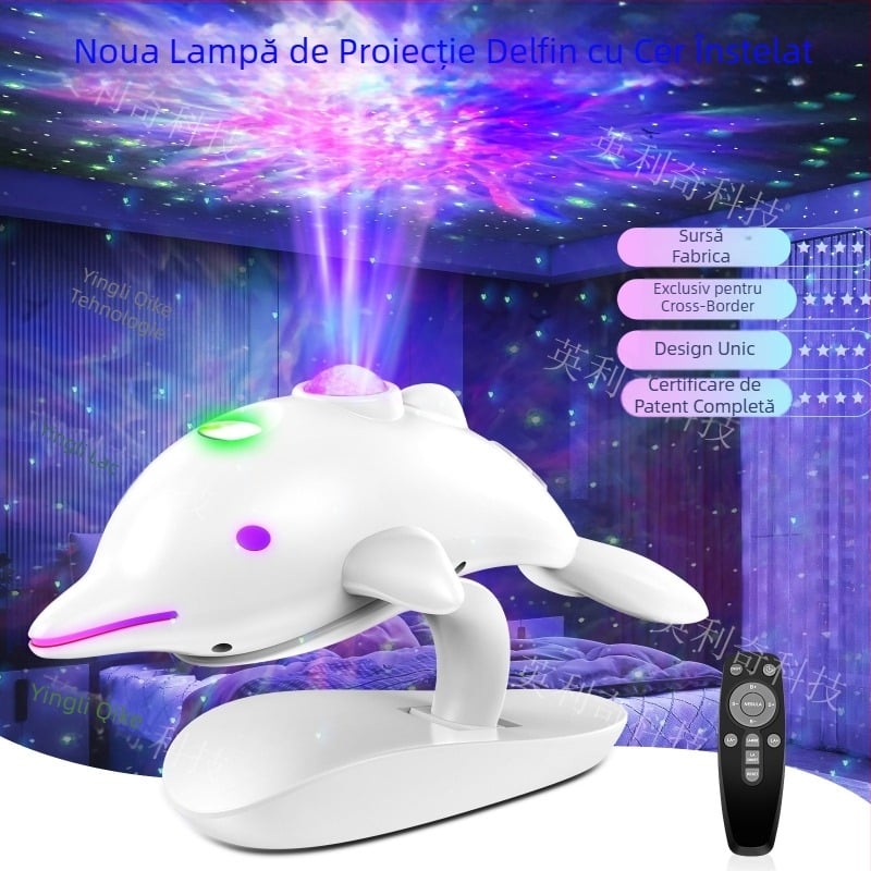 Noua lampă de proiecție colorată cu delfini transfrontalieri de la Amazon, lampă de proiecție cu LED-uri pentru dormitor, lumină de noapte pentru copii
