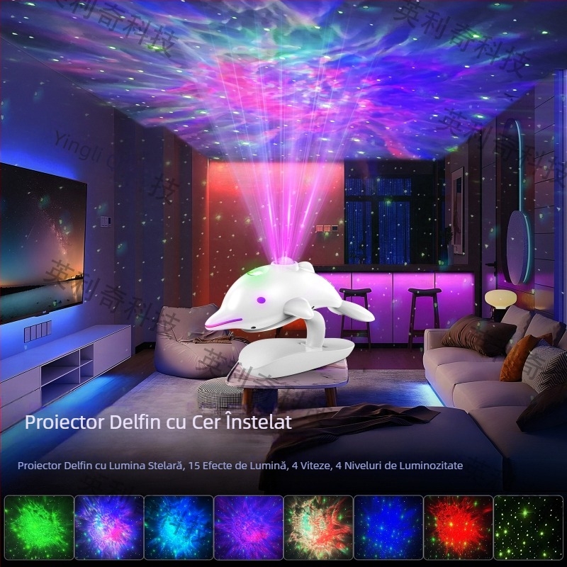 Noua lampă de proiecție colorată cu delfini transfrontalieri de la Amazon, lampă de proiecție cu LED-uri pentru dormitor, lumină de noapte pentru copii