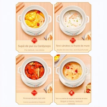 Oală mare din porțelan alb, rezistentă la temperaturi ridicate, potrivită pentru aragaz, ideală pentru înăbușirea puiului și a cărnii, fierberea terciului și oală pentru supă de mare capacitate, special concepută pentru ardere uscată