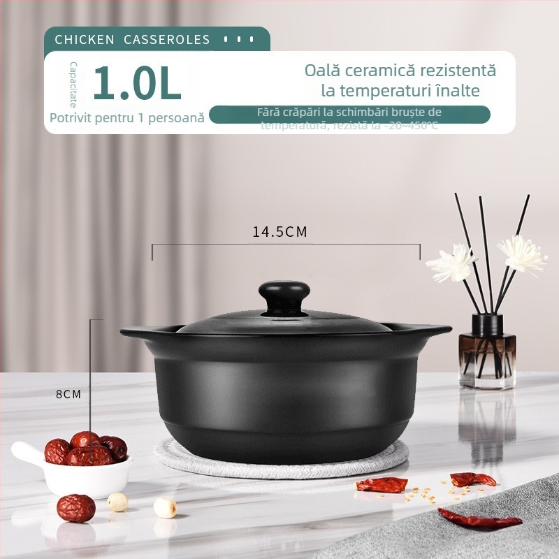 Oală mare din porțelan alb, rezistentă la temperaturi ridicate, potrivită pentru aragaz, ideală pentru înăbușirea puiului și a cărnii, fierberea terciului și oală pentru supă de mare capacitate, special concepută pentru ardere uscată