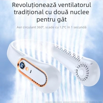 D03 Ventilator de gât portabil, silențios, cu afișaj digital cu cinci viteze, reîncărcabil de înaltă calitate, cu durată lungă de viață a bateriei, leneș, suspendat, cu funcție de agățare a gâtului