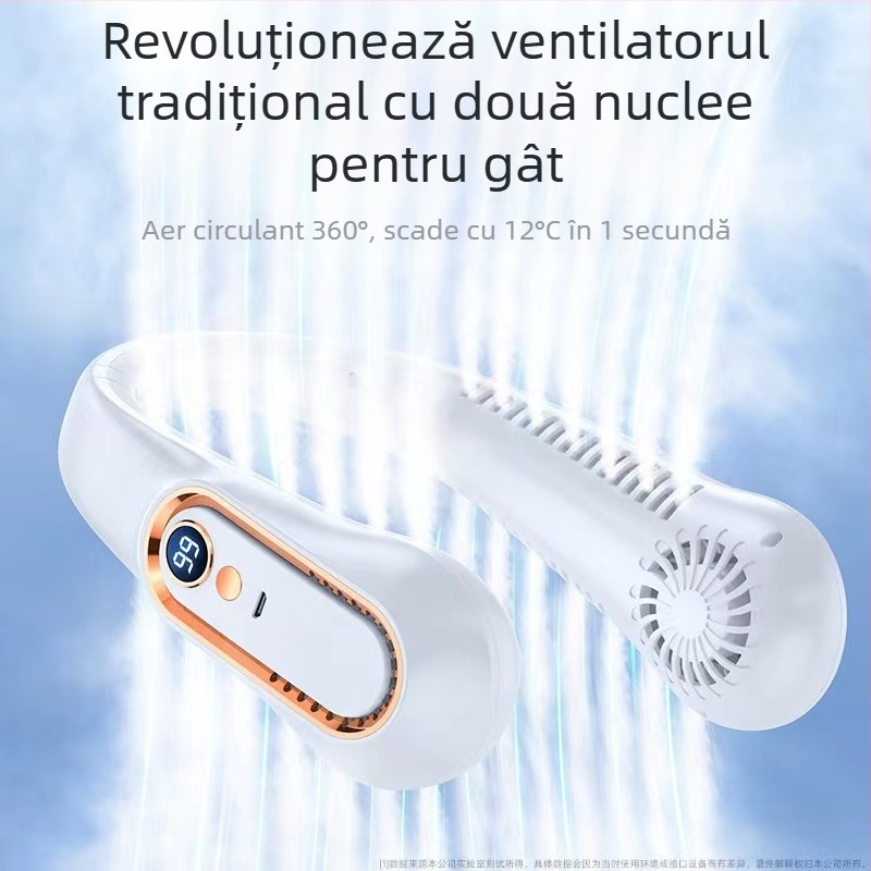 D03 Ventilator de gât portabil, silențios, cu afișaj digital cu cinci viteze, reîncărcabil de înaltă calitate, cu durată lungă de viață a bateriei, leneș, suspendat, cu funcție de agățare a gâtului
