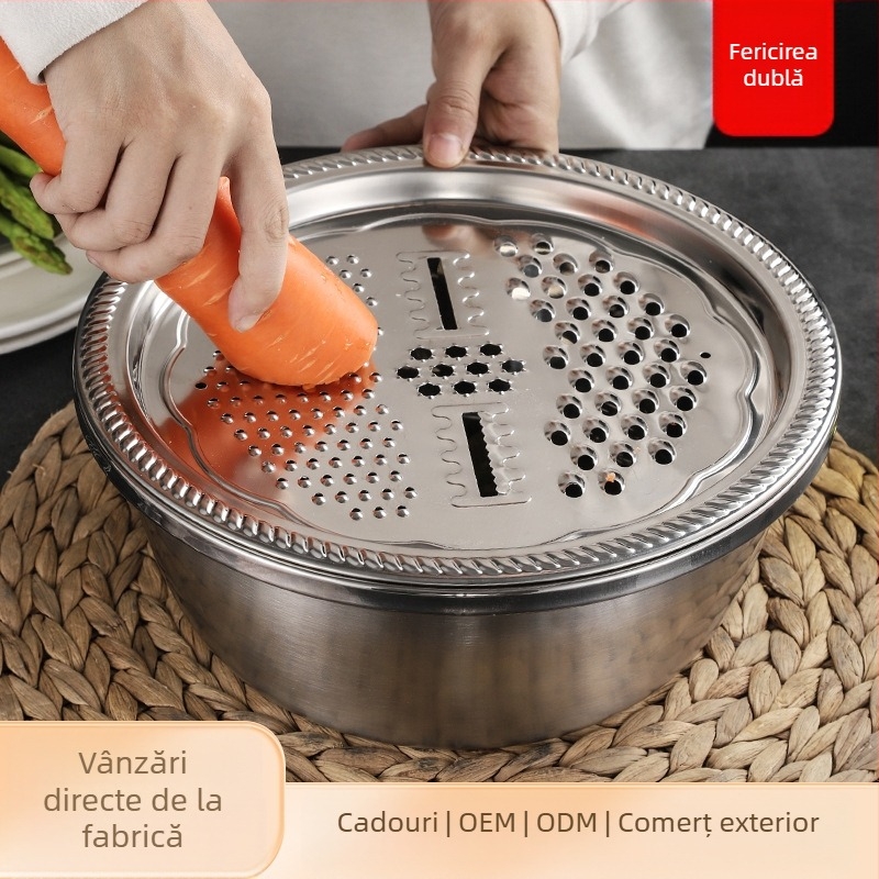 Furnizare directă din fabrică, set de trei piese pentru răzătoare multifuncțională din oțel inoxidabil, sită de orez Amoy, bazin de spălat pentru bucătărie