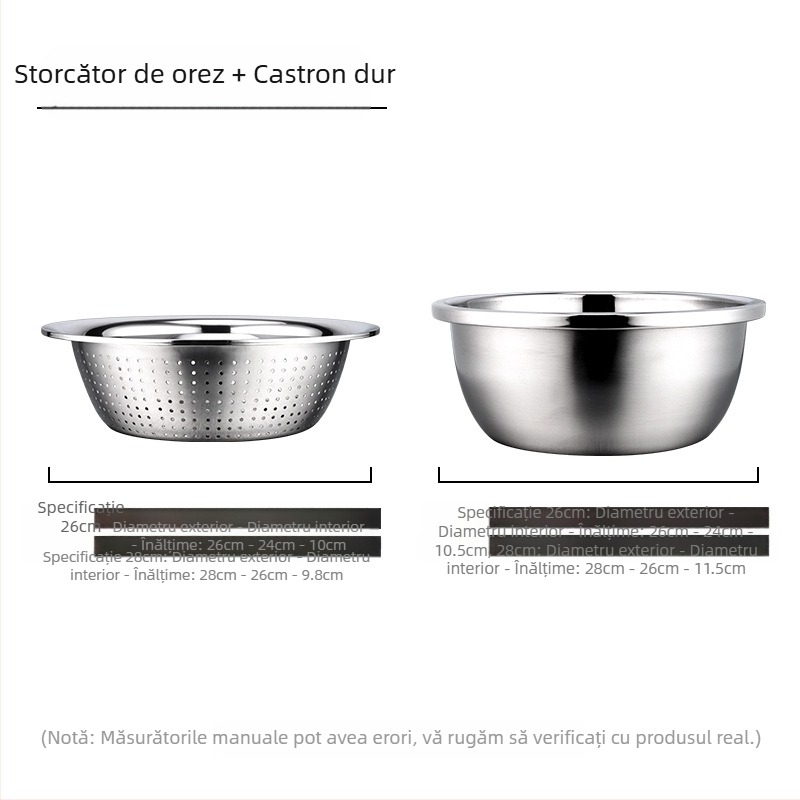 Furnizare directă din fabrică, set de trei piese pentru răzătoare multifuncțională din oțel inoxidabil, sită de orez Amoy, bazin de spălat pentru bucătărie