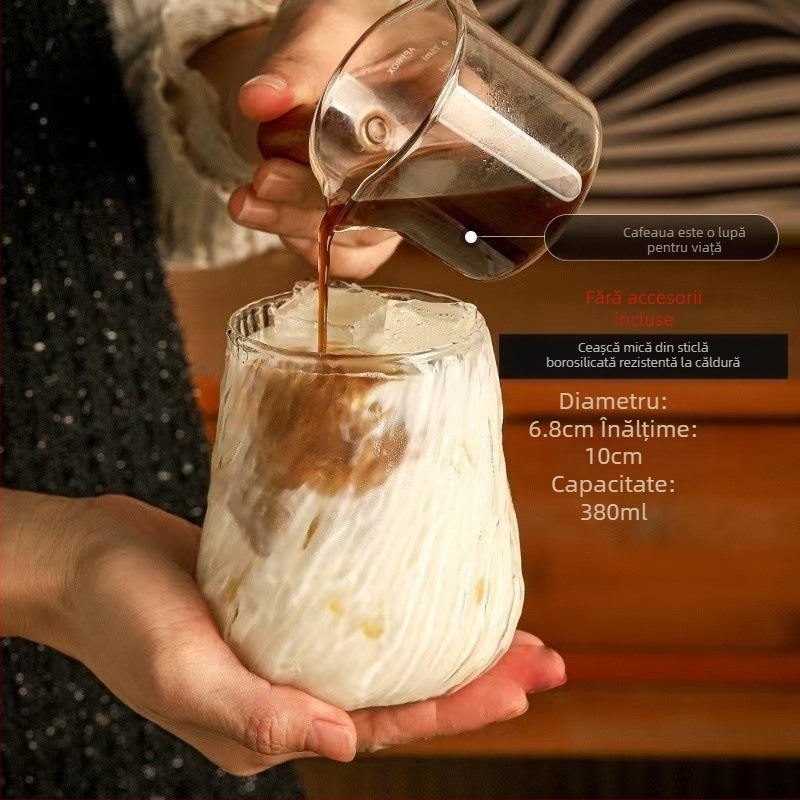 Ceașcă de cafea borosilicată de uz casnic, capacitate mare, cu gheață, ceașcă americană Latte, model de scoarță transparentă, sticlă, băutură rece, ceașcă de apă