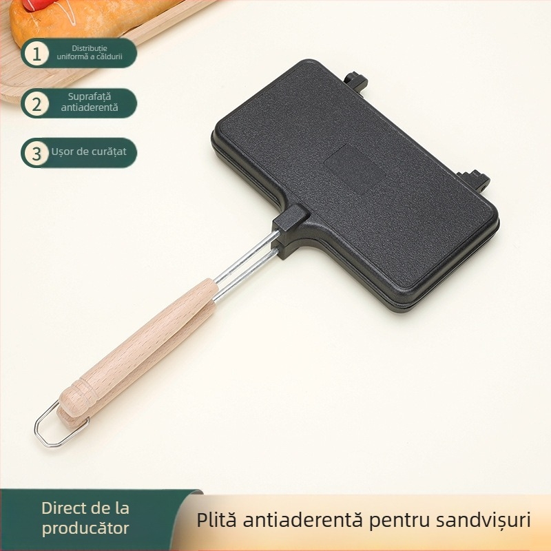 Tigaie pentru grătar sandwich cu imprimeu cu dungi față-verso, tigaie universală pentru friptură cu față față-verso, formă pentru pâine prăjită, tigaie antiaderentă