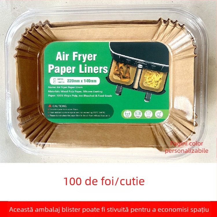 Hârtie dreptunghiulară pentru friteuza cu aer Amazon Explosions, hârtie de copt cu ulei siliconic, tavă de hârtie cu ulei siliconic de unică folosință