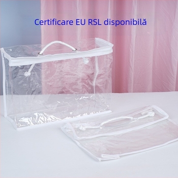 Geantă de depozitare transparentă din PVC, cu mâner, pentru lenjerie de pat și pături, cub, 40×10×30 cm