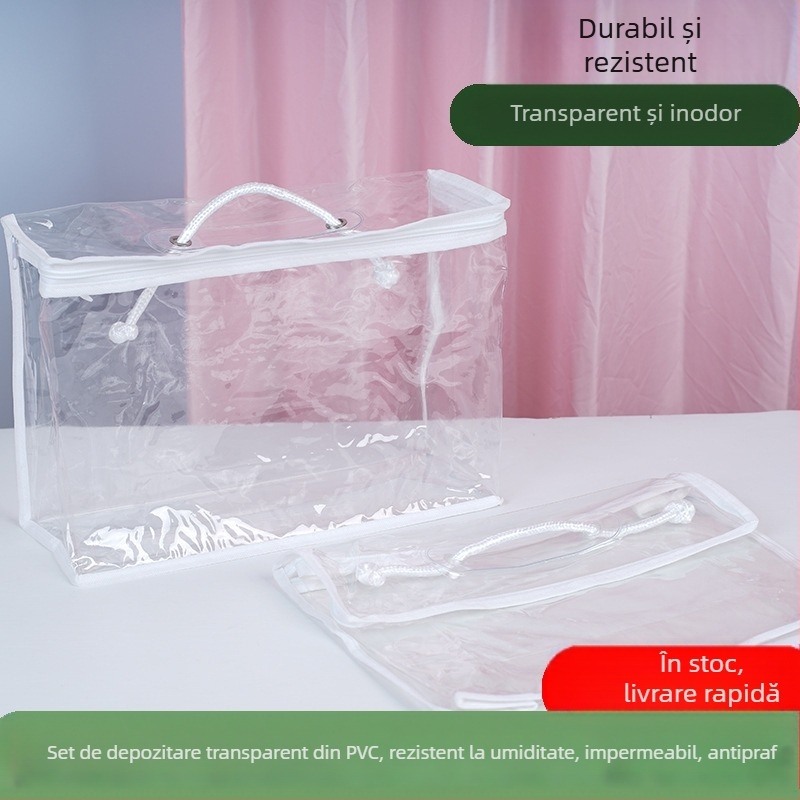 Geantă de depozitare transparentă din PVC, cu mâner, pentru lenjerie de pat și pături, cub, 40×10×30 cm