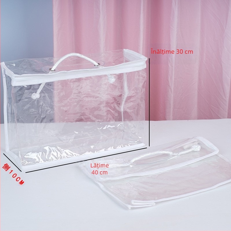 Geantă de depozitare transparentă din PVC, cu mâner, pentru lenjerie de pat și pături, cub, 40×10×30 cm