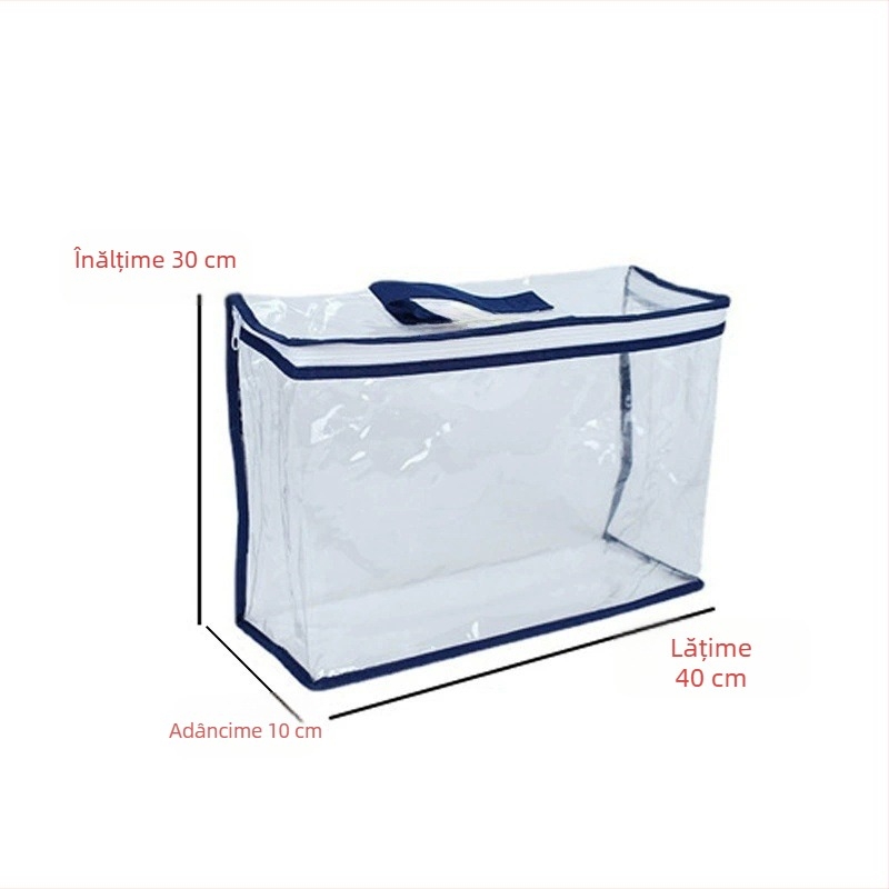 Geantă de depozitare transparentă din PVC, cu mâner, pentru lenjerie de pat și pături, cub, 40×10×30 cm
