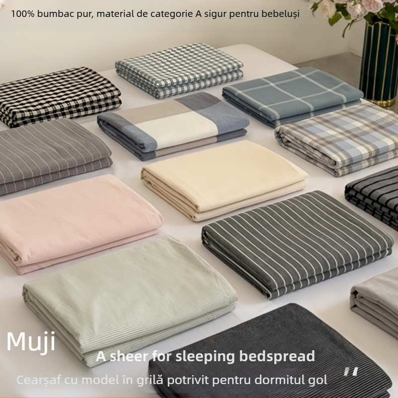 Cearșaf de pat din bumbac pur 100%, carouri neimprimate, set de trei piese, bumbac clasa A, față de pernă, calitate pentru mamă și sugar, bumbac spălat