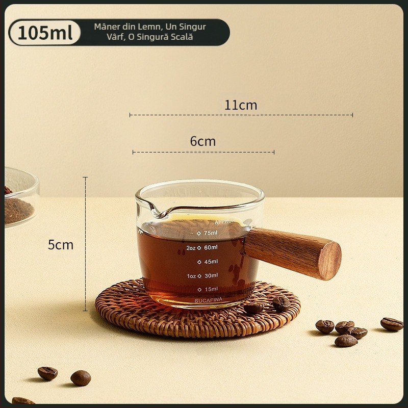 Ceașcă de extracție a cafelei, sticlă cu mâner din lemn, ceașcă de măsurare, espresso, ceașcă de uncie, ceașcă mică de lapte, rafinată și de înaltă calitate