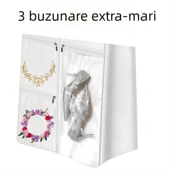 Geantă de depozitare pentru costum de mireasă transfrontalieră, rezistentă la praf și umiditate, material nețesut, cu geantă de depozitare pentru geantă de mână, husă de praf pentru fustă
