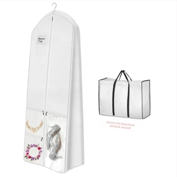 Geantă de depozitare pentru costum de mireasă transfrontalieră, rezistentă la praf și umiditate, material nețesut, cu geantă de depozitare pentru geantă de mână, husă de praf pentru fustă