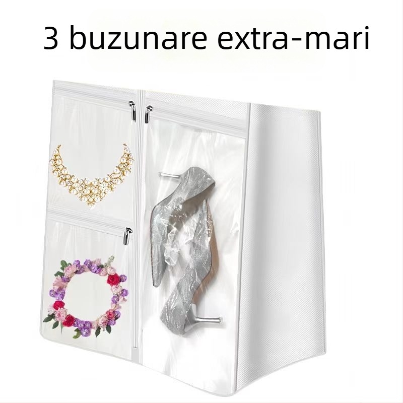 Geantă de depozitare pentru costum de mireasă transfrontalieră, rezistentă la praf și umiditate, material nețesut, cu geantă de depozitare pentru geantă de mână, husă de praf pentru fustă