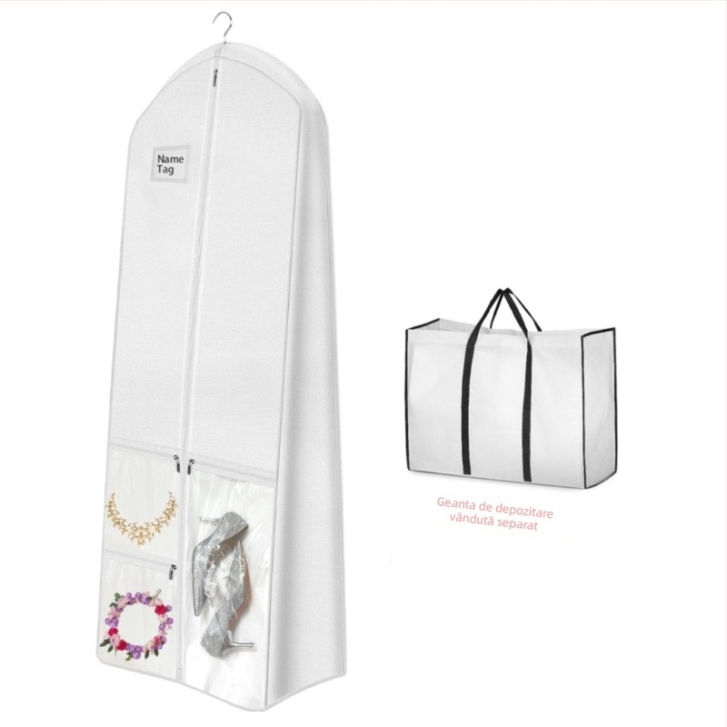 Geantă de depozitare pentru costum de mireasă transfrontalieră, rezistentă la praf și umiditate, material nețesut, cu geantă de depozitare pentru geantă de mână, husă de praf pentru fustă