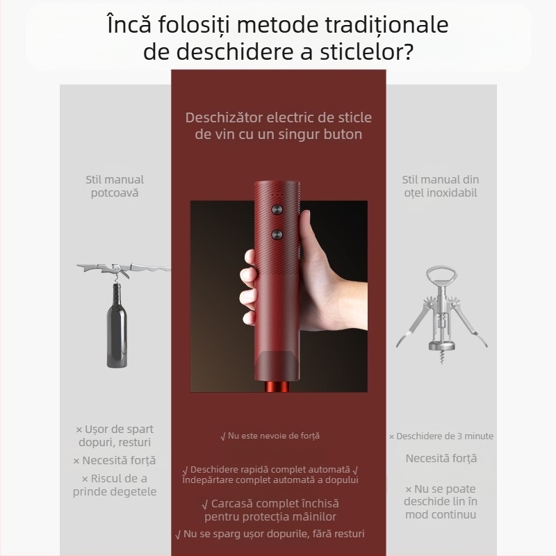 Deschizător de sticle electric de vin cu încărcare automată, deschizător de vin de uz casnic, deschizător de sticle, deschidere și acoperire sticle artefact