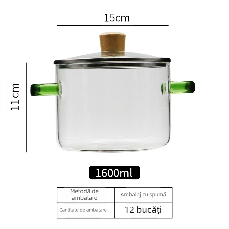 Oală de sticlă cu mâner verde, rezistentă la temperaturi ridicate, cu flacără deschisă, universală, de mare capacitate, pentru bucătărie, pentru supă