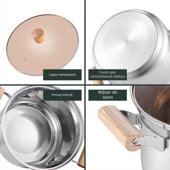 Oală de supă din oțel inoxidabil îngroșat, nemagnetic, oală pentru lapte, supliment alimentar, oală de gătit, oală fierbinte, aragaz cu inducție pe gaz, universal, antiaderent