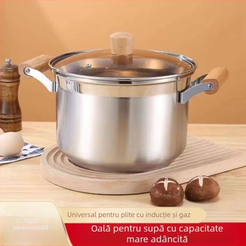 Oală de supă din oțel inoxidabil îngroșat, nemagnetic, oală pentru lapte, supliment alimentar, oală de gătit, oală fierbinte, aragaz cu inducție pe gaz, universal, antiaderent