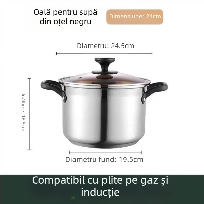 Oală de supă din oțel inoxidabil îngroșat, nemagnetic, oală pentru lapte, supliment alimentar, oală de gătit, oală fierbinte, aragaz cu inducție pe gaz, universal, antiaderent