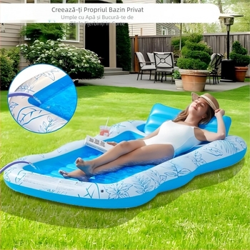 Pat plutitor gonflabil Maple Leaf pentru adulți, inel de înot, spătar, rând plutitor, jucărie de joacă în apă, fotoliu reclinabil, umbrelă de soare